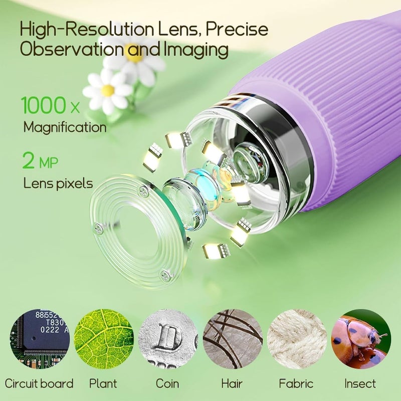 WINWEND Kids Microscope Pocket Microscope -1000X Portable Microscope for Kid | Photo and Video Mini Microscopes | 2'' Digital Little Scientist Microscopes for 3-10 Age Years Old Boys Girls Toys Gifts - Image 4